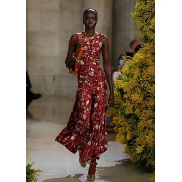 NEW Ulla Johnson Alma Asymmetric Ruched Silk Dress In Anemone Size 14 - Picture 10 of 10